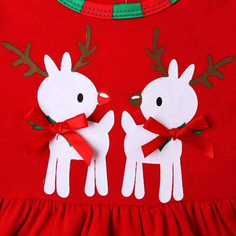 Kids Girl Christmas Deer Long-sleeved Dress+Leggings 2 Pcs - MomyMall