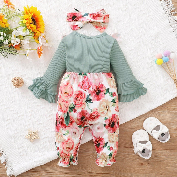 2PCS Cute Floral Printed Baby Jumpsuit