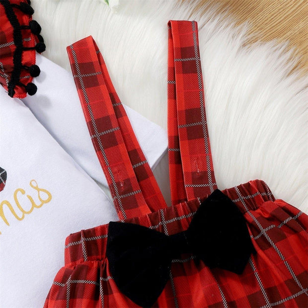 3PCS My First Christmas Letter Plaid Print Baby Romper Set - MomyMall