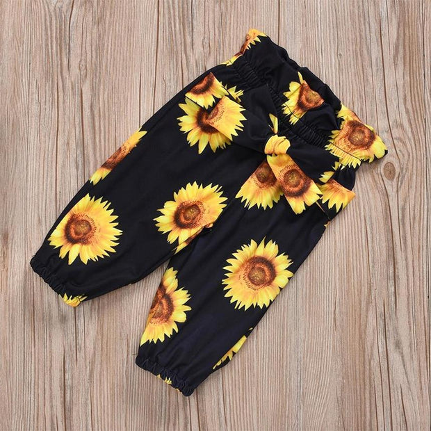 3PCS Sunflower Flutter-sleeve Bodysuit+ Pants +Headband Set - MomyMall