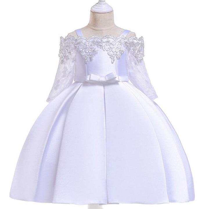 Girl 3D Flower Princess Birthday Patry Formal Ball Gown Dress 3-10 Y - MomyMall white / 3-4 Years