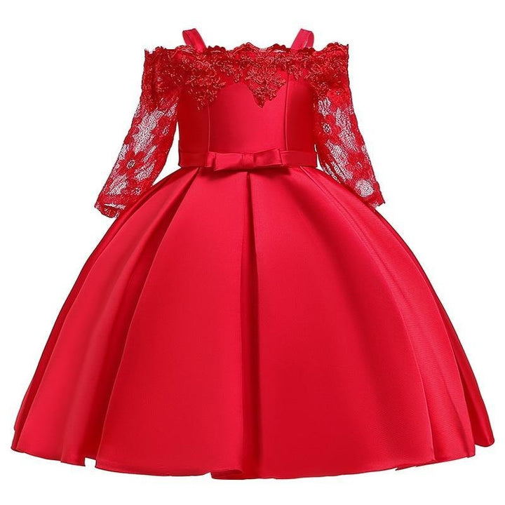 Girl 3D Flower Princess Birthday Patry Formal Ball Gown Dress 3-10 Y - MomyMall Red / 3-4 Years