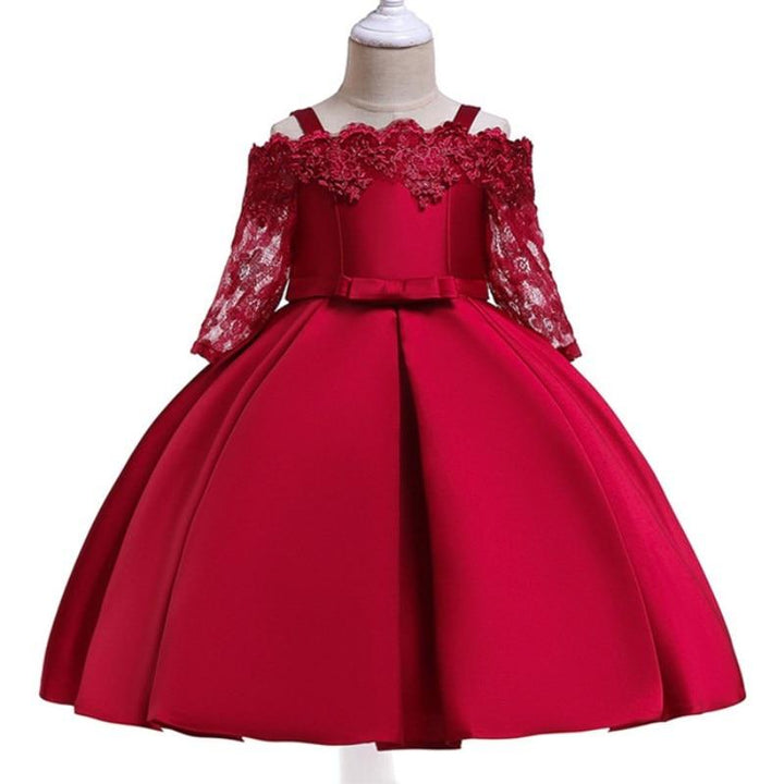 Girl 3D Flower Princess Birthday Patry Formal Ball Gown Dress 3-10 Y - MomyMall wine red / 3-4 Years