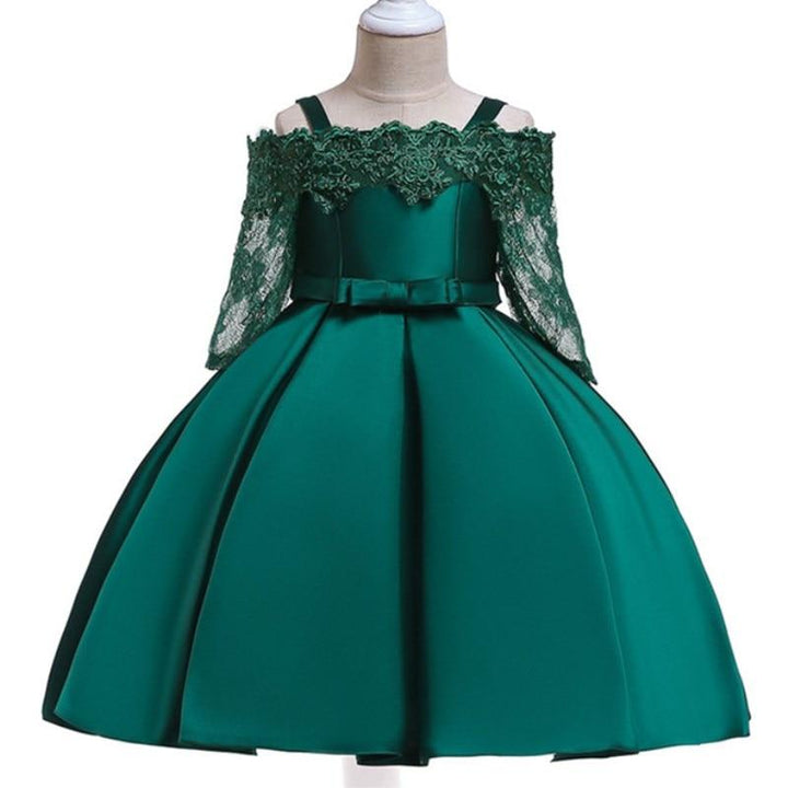 Girl 3D Flower Princess Birthday Patry Formal Ball Gown Dress 3-10 Y - MomyMall green / 3-4 Years
