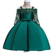 Girl 3D Flower Princess Birthday Patry Formal Ball Gown Dress 3-10 Y - MomyMall green / 3-4 Years