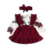 Sweet Baby Girl Long-Sleeve Floral Jumpsuit Dress Headband 3Pcs - MomyMall