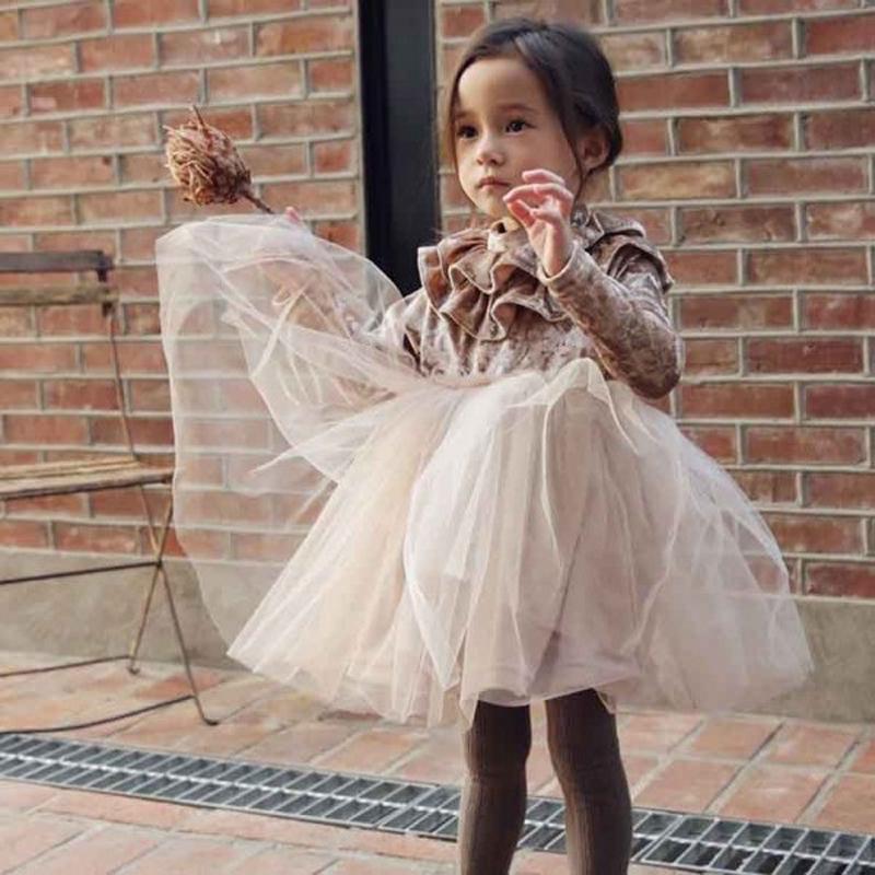 Girls Velvet Party Princess Autumn Ruffle Tulle Dresses