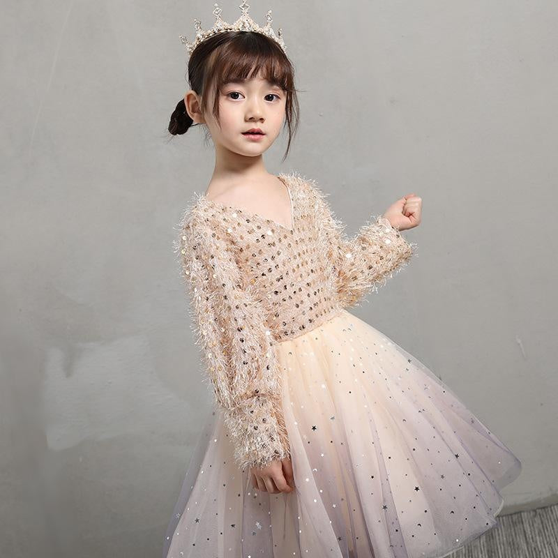 Girls Fashion Dress Shiny Sequin Princess Party Evening Tutu Dress 3-12 Years - MomyMall