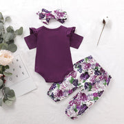 3PCS Lovely Solid Floral Printed Baby Set