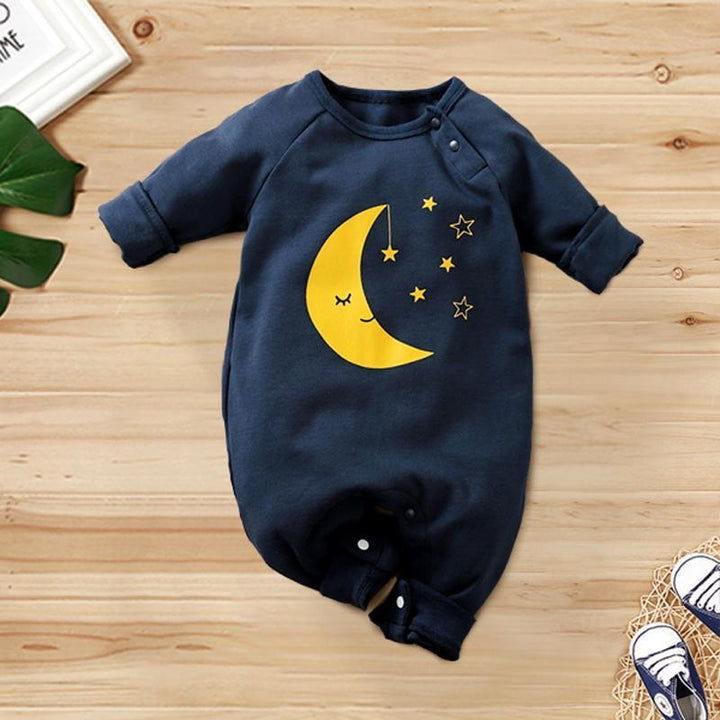 Baby Boy Girl Cartoon Moon Cloud Printed Jumpsuit - MomyMall Navy-moon / 0-3 Months
