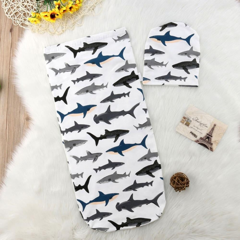 Newborn Dinosaur Print Sleeping Bag Hat Set - MomyMall Shark / 0-6 Months