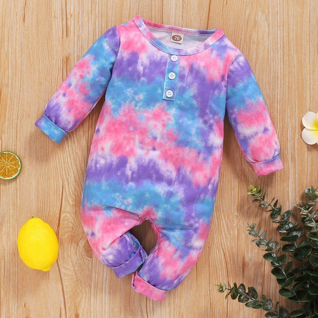Lovely Tie-dyed Printed Long-sleeve Baby Jumpsuit
