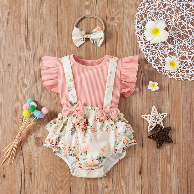 3PCS Lovely Solid Floral Printed Baby Set - MomyMall Pink / 0-3 Months