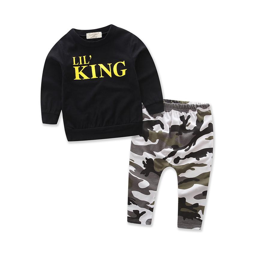 Boy Camouflage KingLetter Casual Autumn Suits 2 Pcs Set