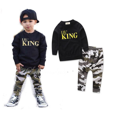 Boy Camouflage KingLetter Casual Autumn Suits 2 Pcs Set