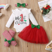 4PCS My 1st Christmas Letter Printed Baby Skirt Set - MomyMall White / 0-3 Month