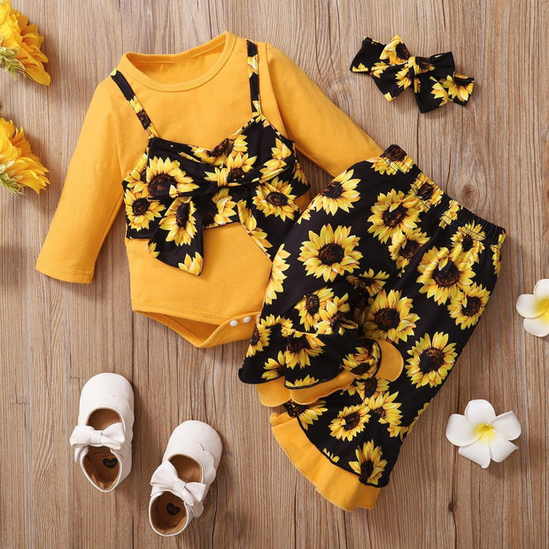 3PCS Sunflower Printed Long-sleeve Baby Set - MomyMall