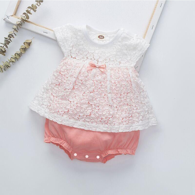 Sweet Lace Sleeveless Baby Romper - MomyMall White / 0-3 Months