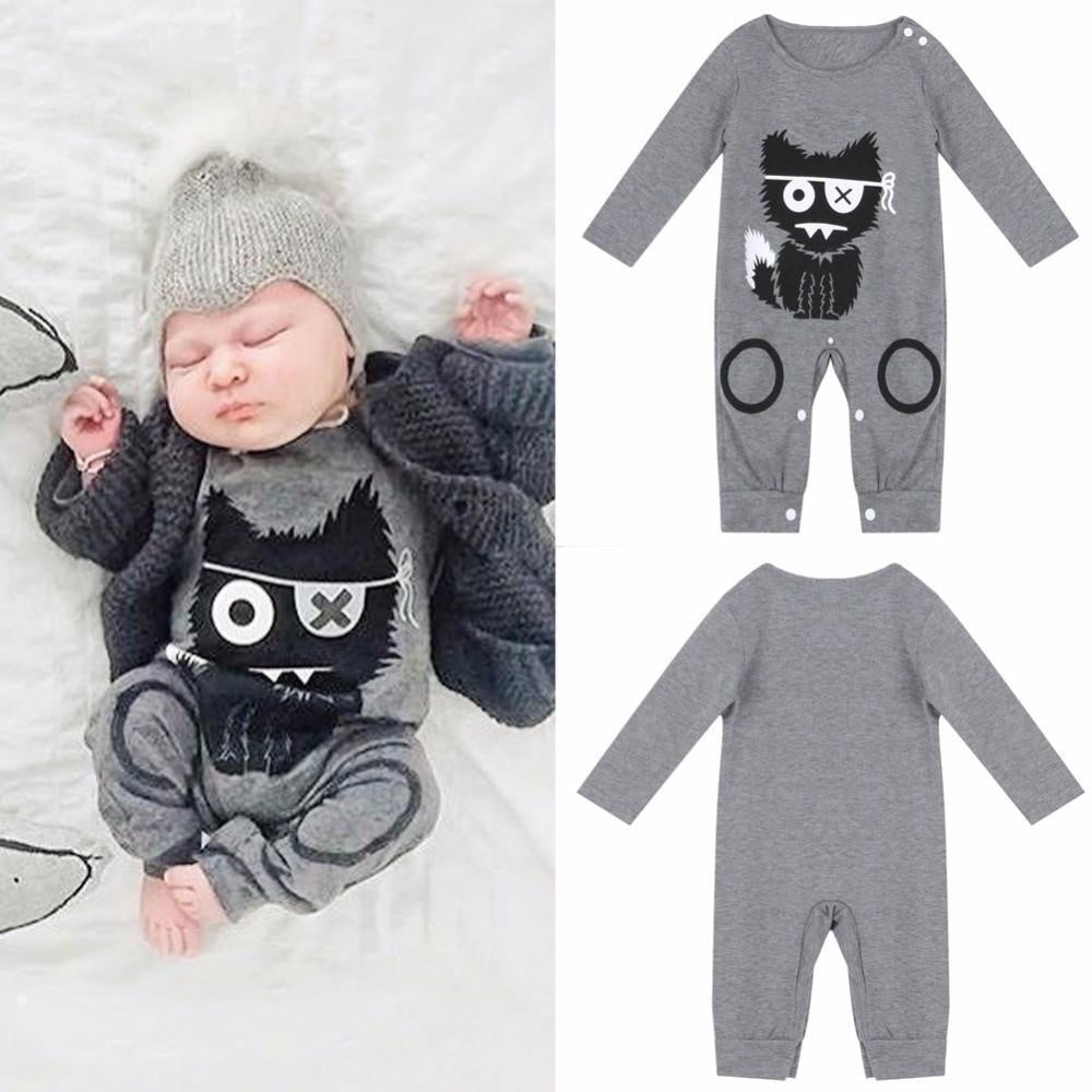 Cute Baby Boy Girl Cartoon Monster Printed Long Sleeve Jumpsuit