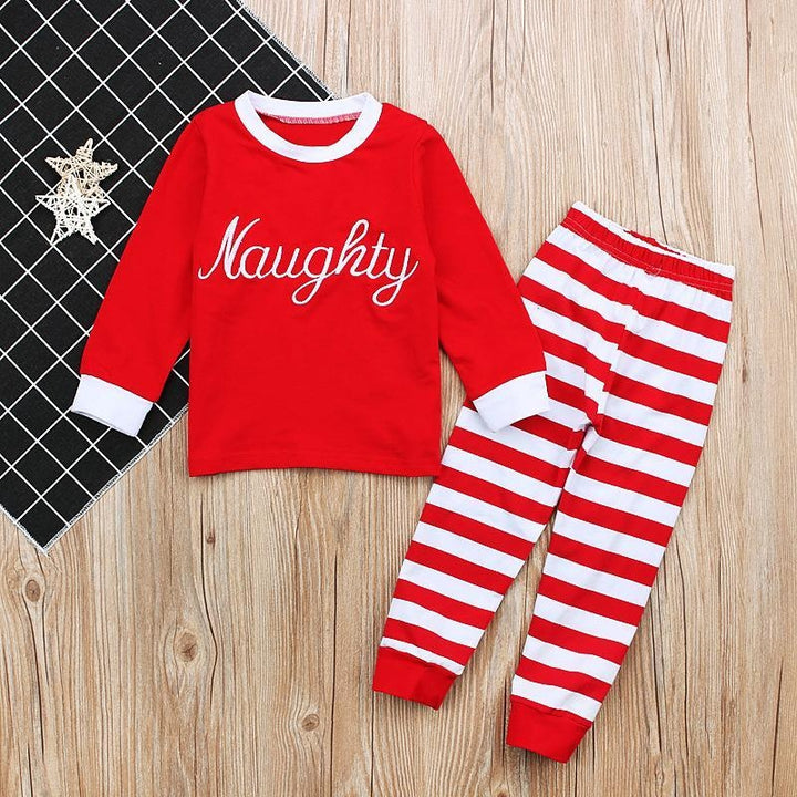 Kids Spring Autumn Christmas Long Sleeve Stripe Pajamas 2 Pcs - MomyMall Red / 80cm:6-12months
