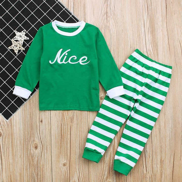 Kids Spring Autumn Christmas Long Sleeve Stripe Pajamas 2 Pcs - MomyMall Green / 80cm:6-12months