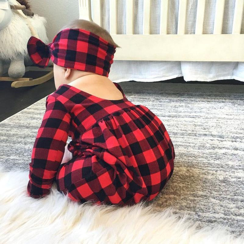 2PCS Lovely Baby Plaid Printed Long Sleeve Jumpsuit - MomyMall