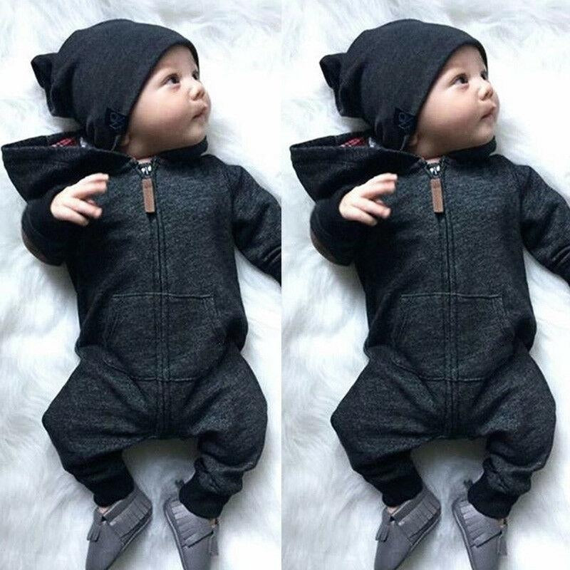 Autumn And Winter Lovely Dark Grey Printed Long-sleeve Baby Hoodie Jumpsuit - MomyMall