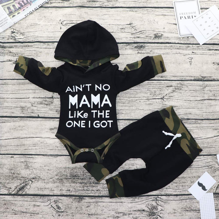 2PCS "Aitn't No Mama Like The One I Got" Camouflage Printed Baby Set - MomyMall Black / 0-6 Months