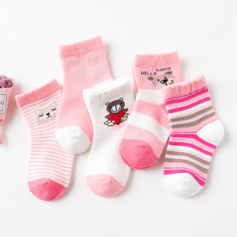 Kids Girl Stripes Socks Soft Cotton Cute Cartoon 5 Pairs 0-5 Years