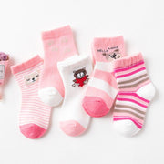 Kids Girl Stripes Socks Soft Cotton Cute Cartoon 5 Pairs 0-5 Years