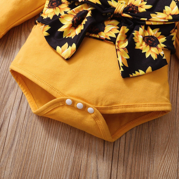 3PCS Sunflower Printed Long-sleeve Baby Set - MomyMall