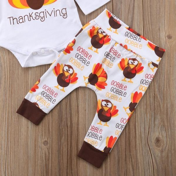 4PCS Lovely My 1st Thanksgiving Printed Baby Set