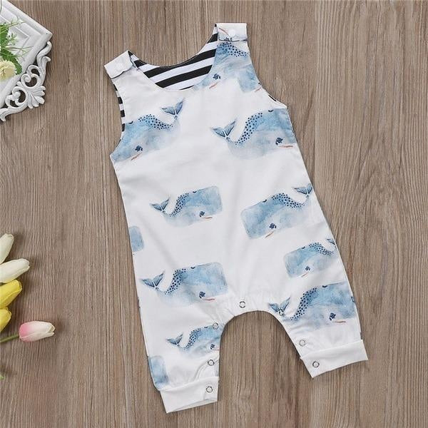 Newborn Baby Girls Boys Whale Print Romper - MomyMall