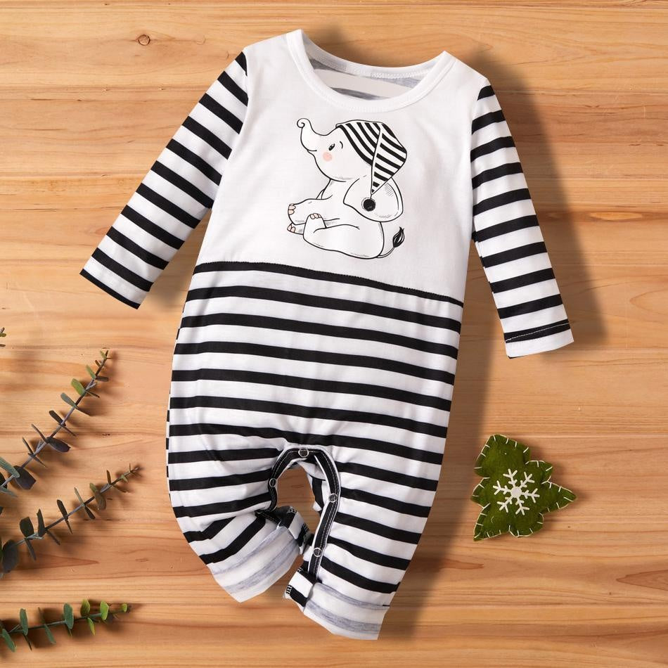 Lovely Cartoon Elephant Printed Long Sleeve Baby Jumpsuit