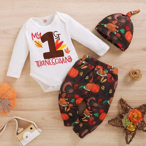 3PCS My 1st Thanksgiving Printed Baby Set - MomyMall White / 0-3 Months