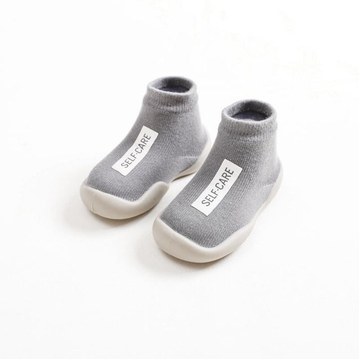 Baby Boy Girl Letter Rubber Soles Indoor Sock Shoes - MomyMall Grey / 0-6 Months