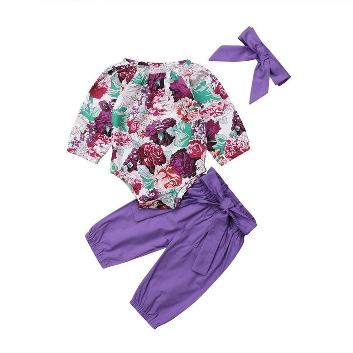 Floral Romper with Bowknot Decor Pants Set - MomyMall