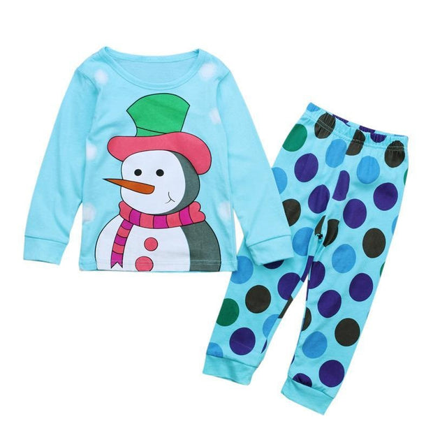 Kids Boys Christmas Snowman Long Sleeved Polka Dots Pajamas 2 Pcs