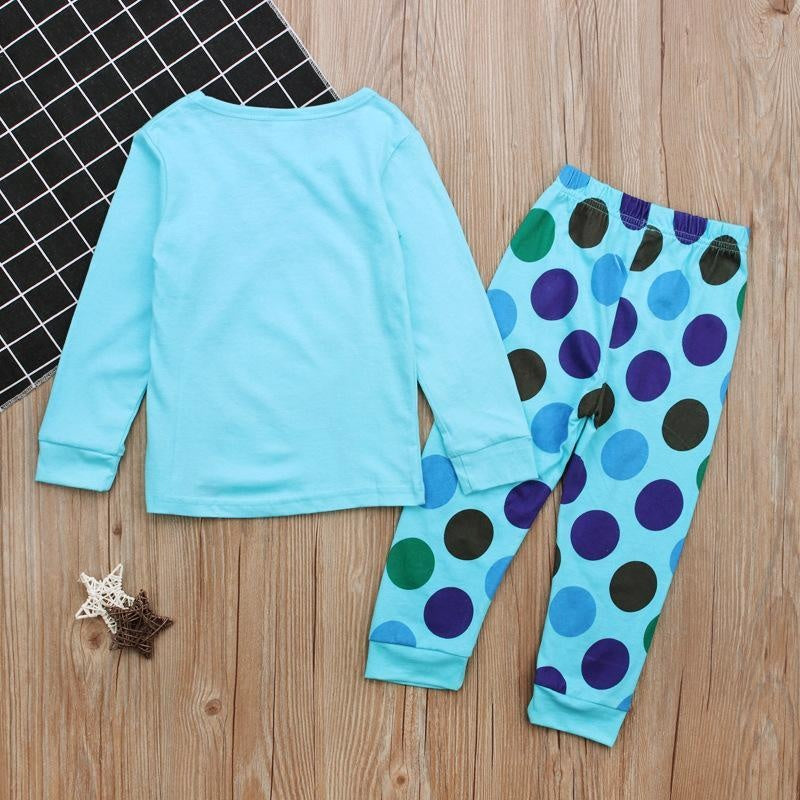 Kids Boys Christmas Snowman Long Sleeved Polka Dots Pajamas 2 Pcs