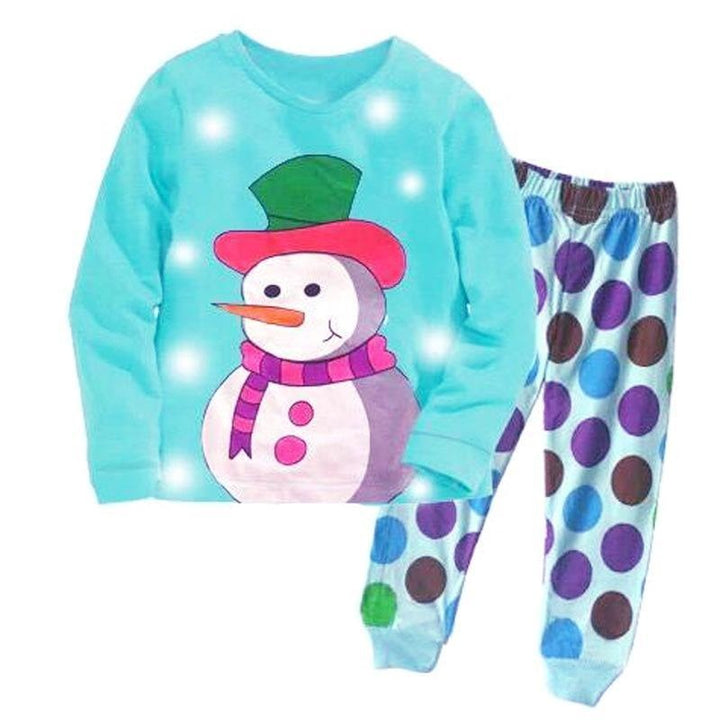 Kids Boys Christmas Snowman Long Sleeved Polka Dots Pajamas 2 Pcs