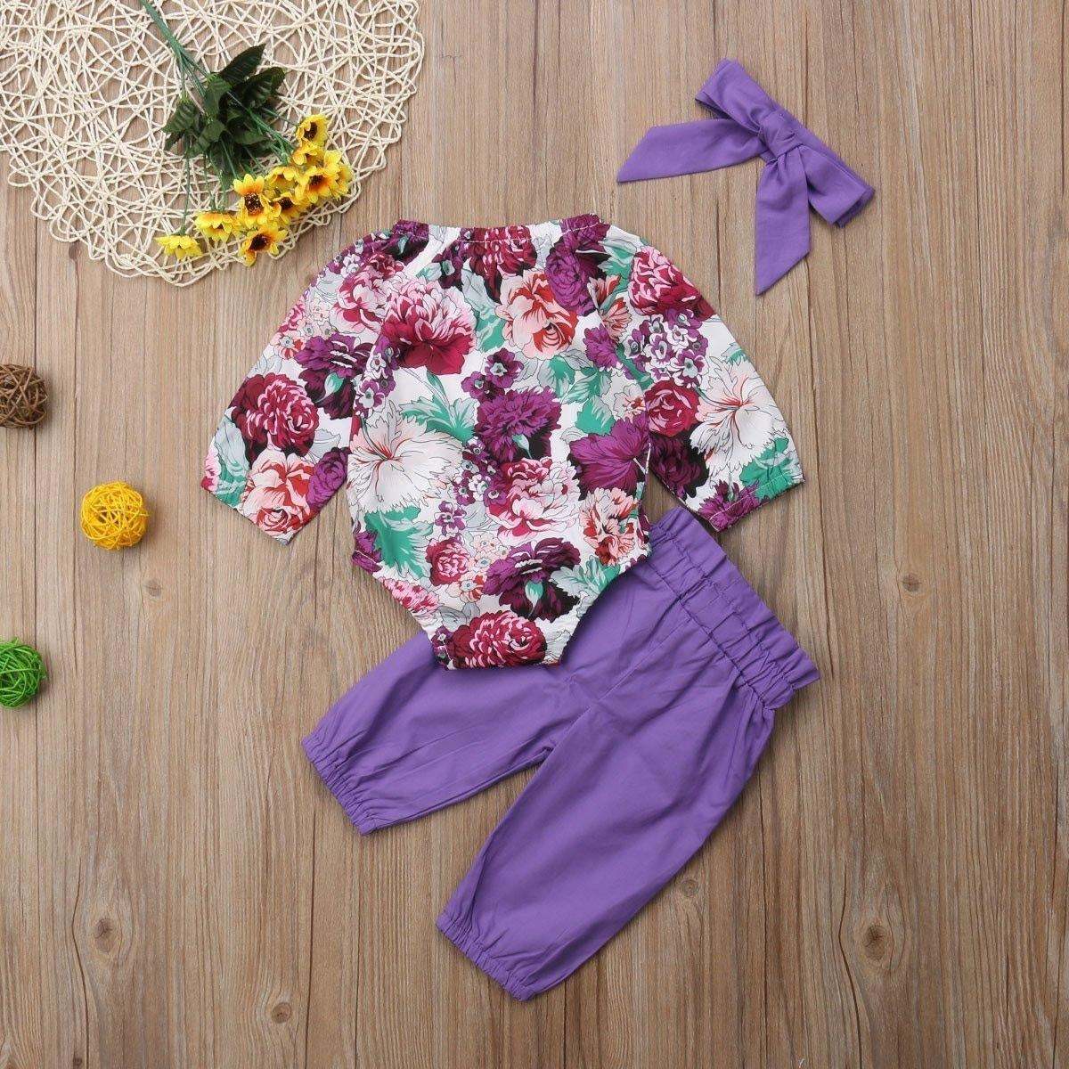 Floral Romper with Bowknot Decor Pants Set - MomyMall