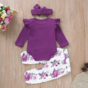 3PCS Lovely Solid Floral Panted Baby Set - MomyMall