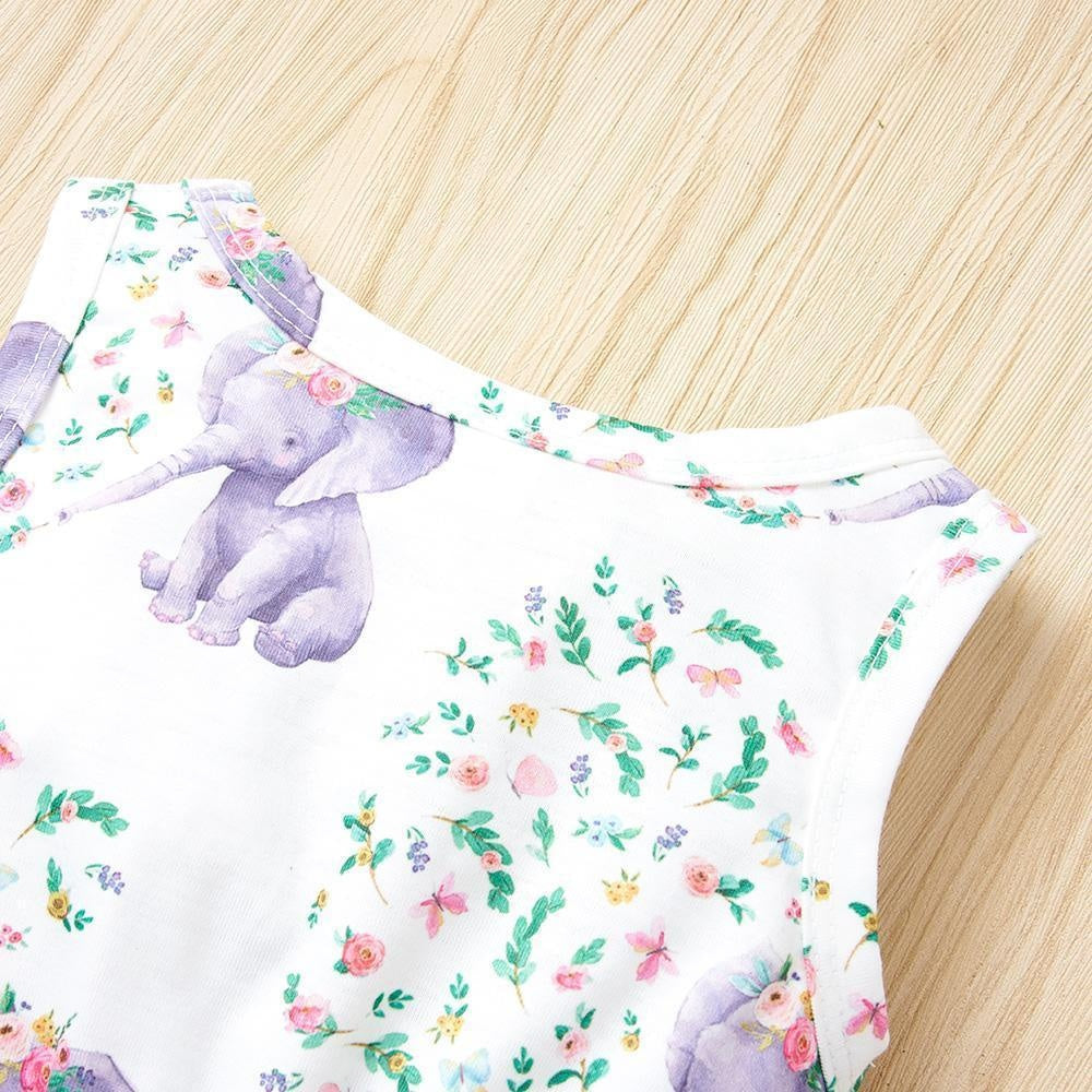 2PCS Cartoon Elephant Floral Printed Baby Romper - MomyMall