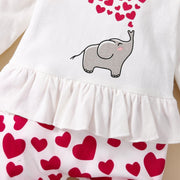 2 pièces mignon dessin animé éléphant coeur imprimé bébé combinaison