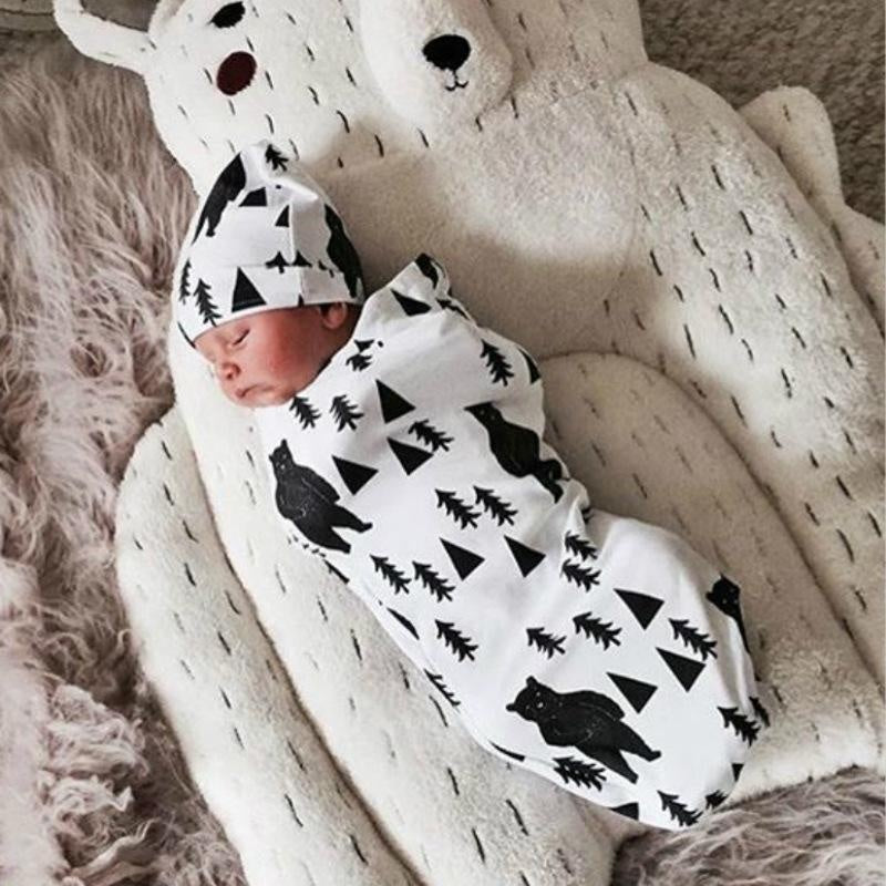 Baby Boy Girl Tree And Bear Printed Long Sleeve Sleeping Bag With Hat - MomyMall