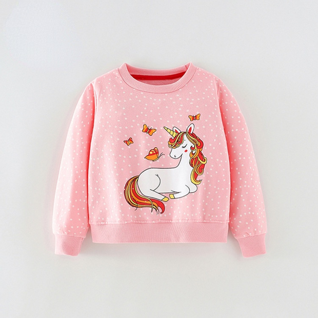 Kid Girls Cartoon Pink Unicorn Sweatshirt - MomyMall pink / 1-2 Years