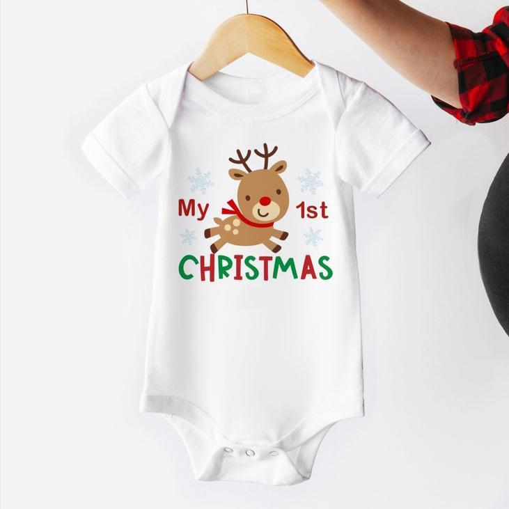 Cute My 1st Christmas Elk Printed Baby Romper