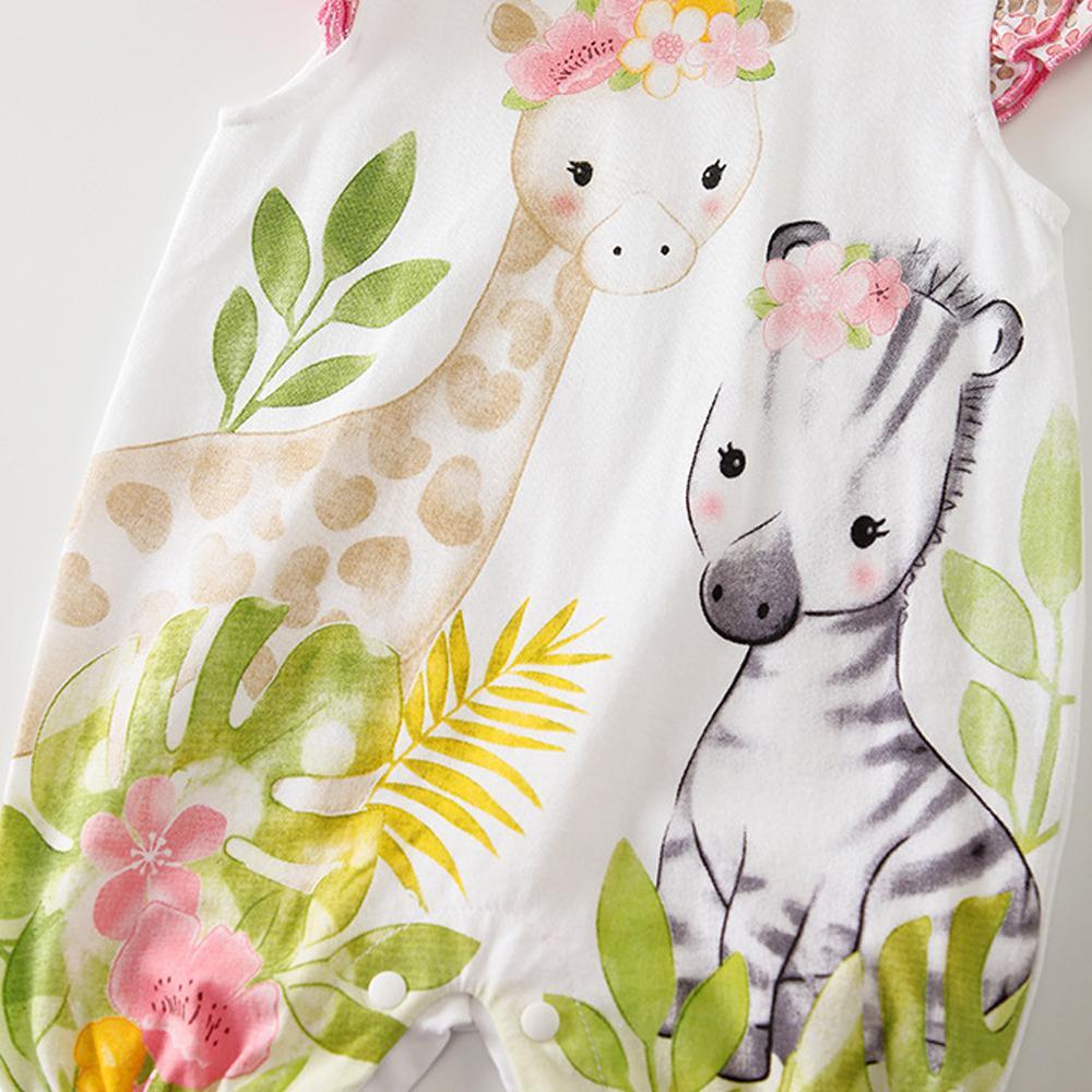 Cartoon Giraffe With Zebra Printed Baby Romper