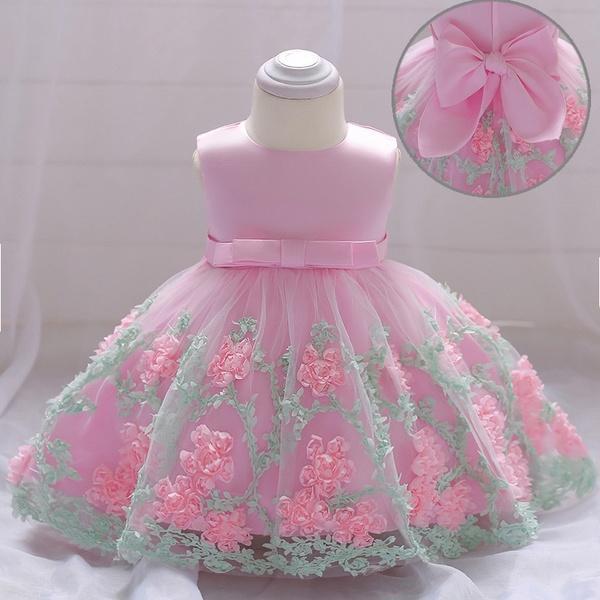 Girls Toddler 3D Flowers Birthday Party Wedding Dresses - MomyMall Pink / 0-6M