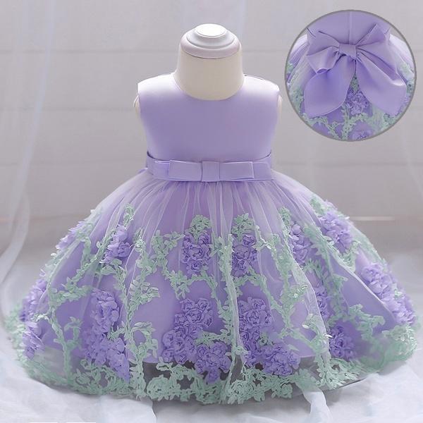Girls Toddler 3D Flowers Birthday Party Wedding Dresses - MomyMall Purple / 0-6M